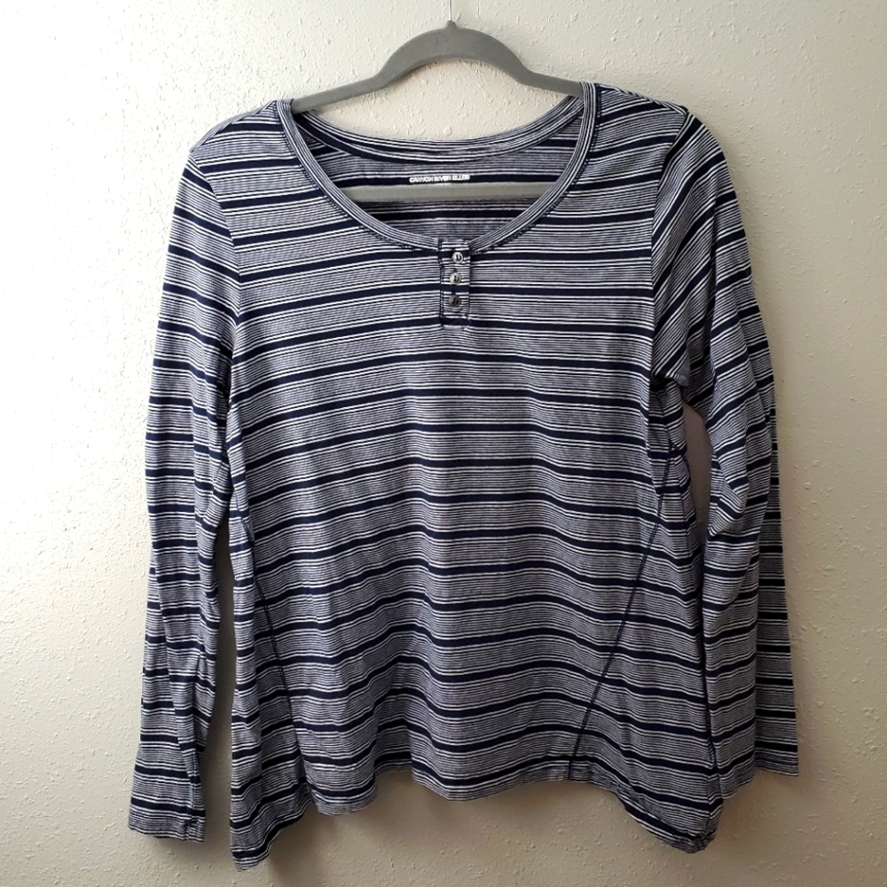 Canyon River Blues Blue Striped Shirt 3/4 Sleeve size Large